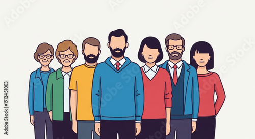 Diverse group of people standing together in a line.