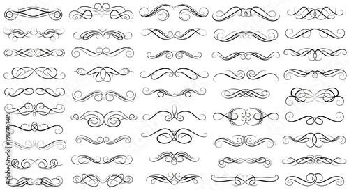 decorative scroll and flourish elements elegant ornamental dividers and calligraphic accents isolated on white perfect for graphic design.