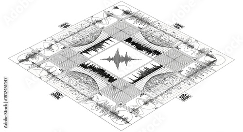 detailed technical data visualization displaying intricate waveforms smith charts and grid patterns representing advanced engineering and signal processing.
