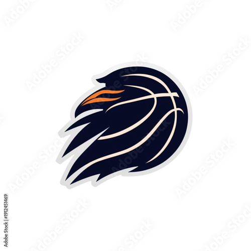 Abstract Black and Orange Basketball with Stylized Eagle Design