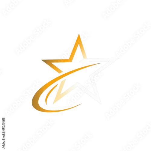 Golden Star with Dynamic Comet Trail on White Background