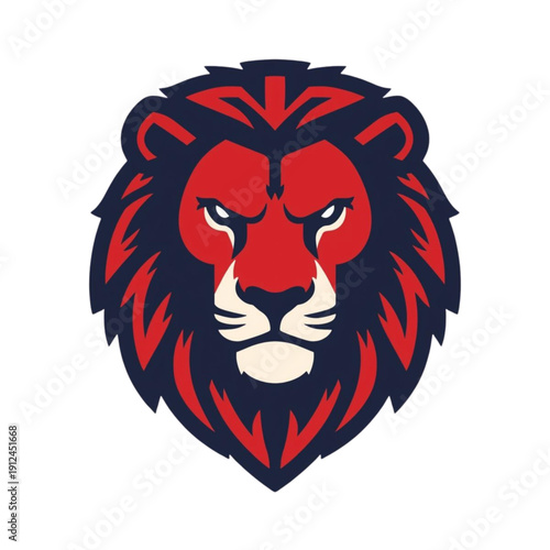 Fierce Red and Blue Lion Head Illustration with Bold Style