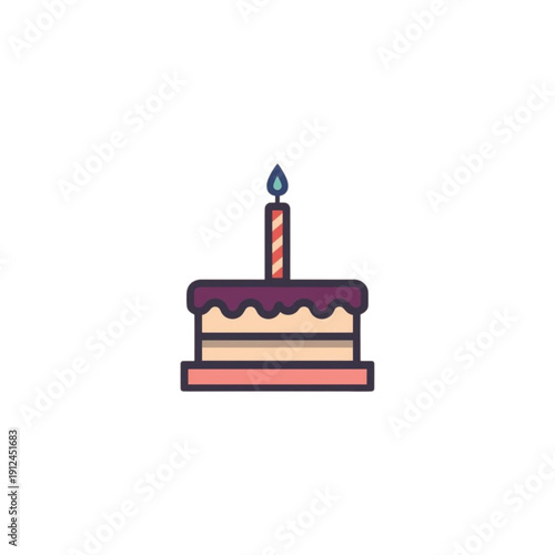 Simple Birthday Cake with Single Lit Candle Illustration