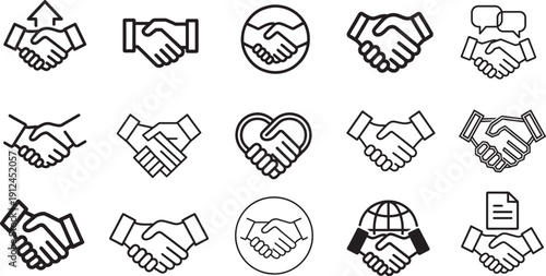  Friendly handshake icons for business agreement and partnership logos