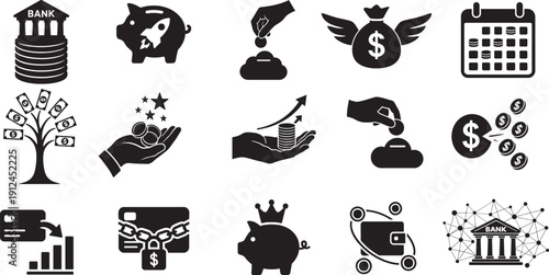 Financial icons with budget, deposit, loan and profit elements