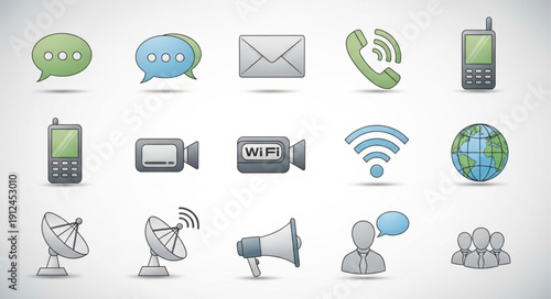 Collection of communication and technology icons in a grid layout.