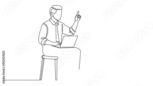 Animated self-drawing in a single continuous line showing a male student asking a question to a male teacher. Full length animation