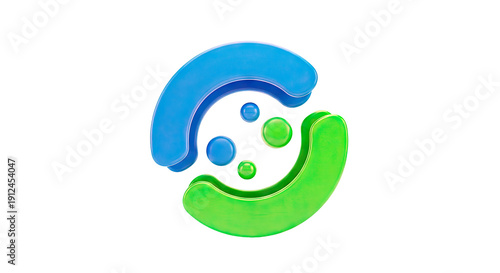 Abstract 3D Logo with Blue and Green Swirls and Bubbles