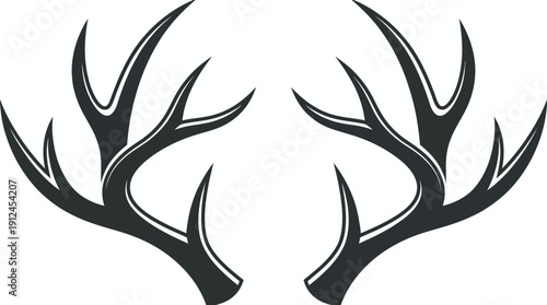 Stylized black deer antlers vector logo with symmetric composition, ideal for nature and wildlife branding, outdoor and lifestyle branding.