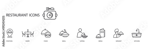 restaurant icons set outline and Flat Style,transparent background
