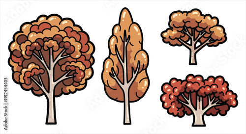 Autumn Tree Illustration – Vibrant Fall Foliage with Seasonal Colors and Natural Landscape Design