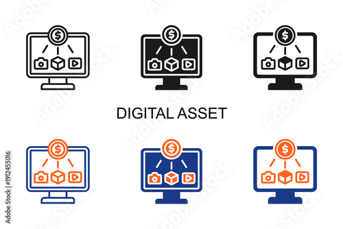 Digital Asset Icon Multi Style Vector Illustration