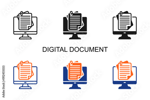 Digital Document Icon Multi Style Vector Illustration