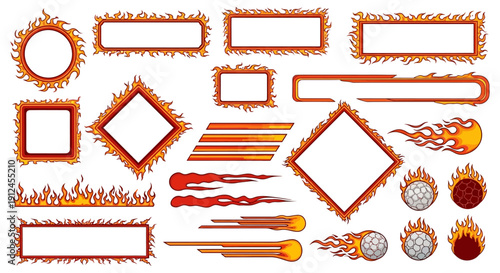 dynamic collection of fiery frames blazing borders and hot rod flame streaks ideal for high-energy sports and gaming graphics.
