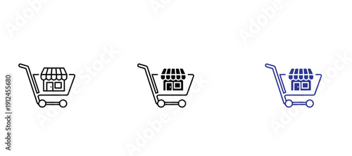 Shopping Cart with Basket Icon Set Outline Vector Collection for E Commerce, Online Store, Retail, Supermarket and Digital Marketplace Design Use