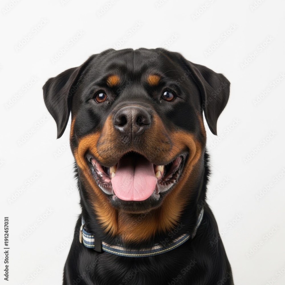 Fototapeta premium Close-up portrait of a happy and healthy Rottweiler dog.