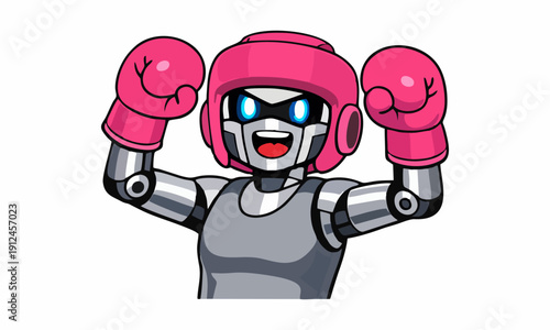 Robot boxer with gloves cartoon illustration