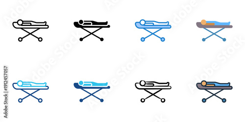 Patient transport icons set multiple style collection. Editable stroke 
