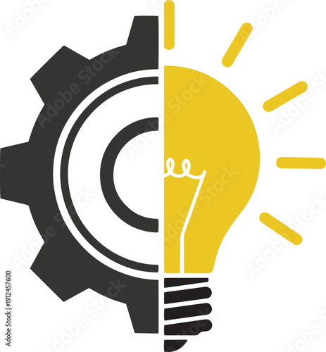 Gear and lightbulb icon for innovation, engineering, creative thinking, and logic