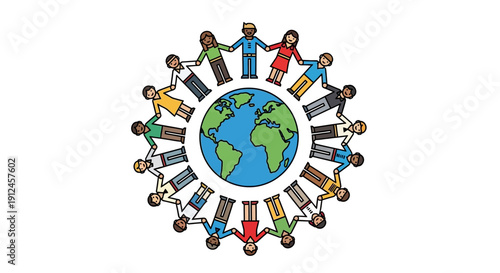 Diverse People Holding Hands Around Globe.
