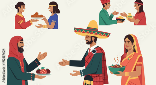 Diverse People Sharing Food and Cultural Traditions.