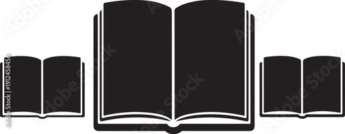 Open and closed books in a simple black illustration