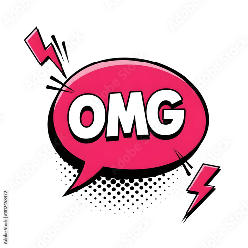 OMG Banner speech bubble in vibrant comic pop art style with lightning and halftone dots, expressing surprise and sudden realization