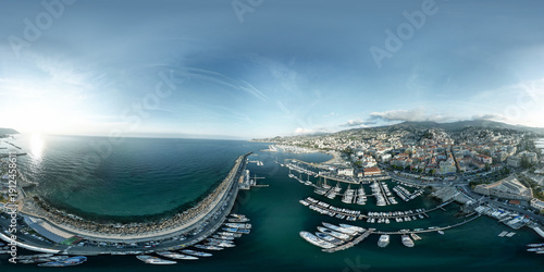Obraz na plátne 360 degree spherical panorama of Sanremo waterfront with marina and Mediterranea