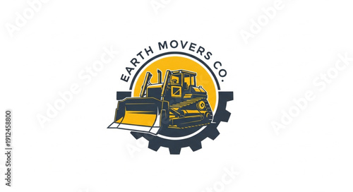 Yellow bulldozer construction vehicle logo emblem.