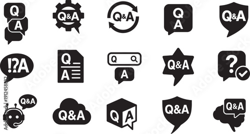 Help center Q and A icons with dialog and speech bubble symbols