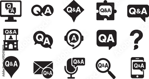  Question and answer icon set with chat bubble and help center symbols