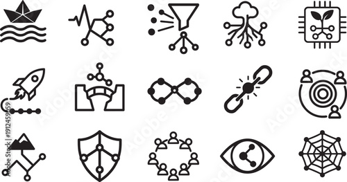  Digital network icons. Community, contact and social connection symbols