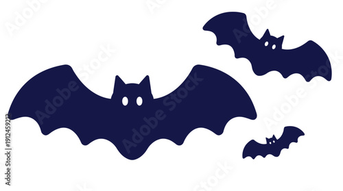 Dark blue bat silhouettes in flight — spooky Halloween illustration for posters, banners, and seasonal design