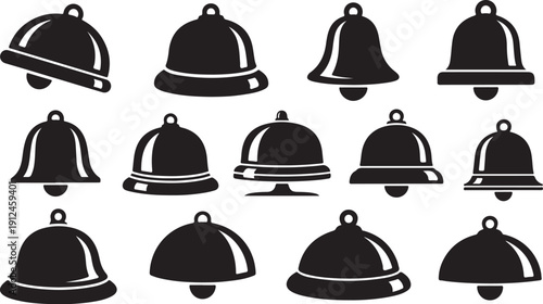 Collection of black cloche bells on white background illustration
