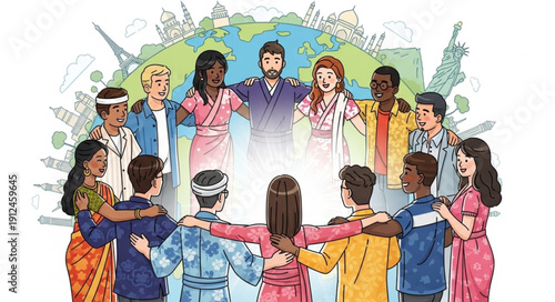 Diverse group of people standing together in unity.