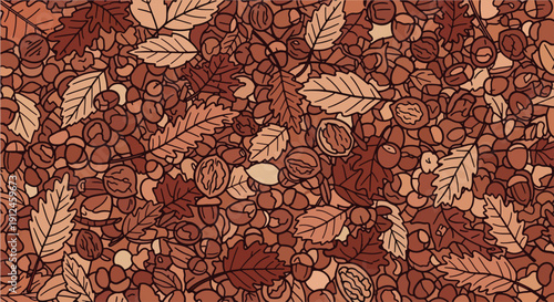 Autumn Leaves and Nuts on Forest Ground – Rustic Fall Nature Landscape Element