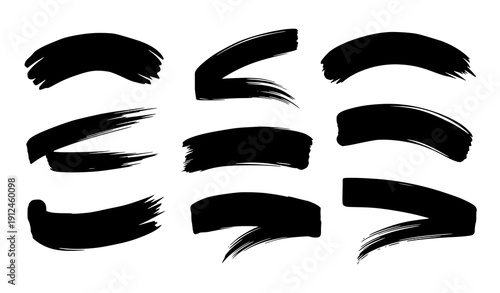 Black calligraphy brush sweep vector set