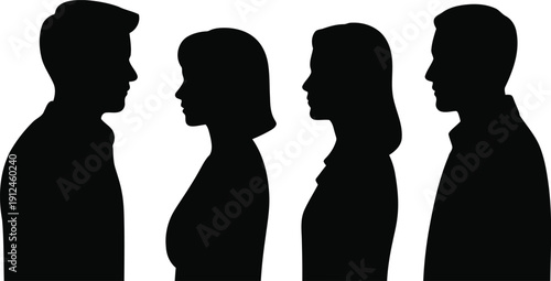 Silhouettes of four people standing in a row