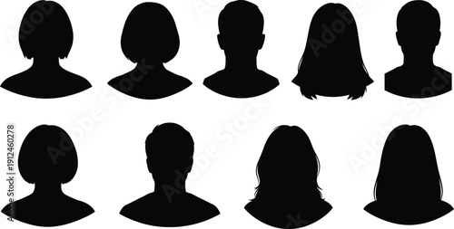 Collection of eight black silhouettes of butt plugs on white background