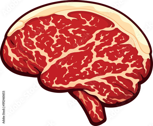 Steak in the shape of a side view silhouette of a human brain