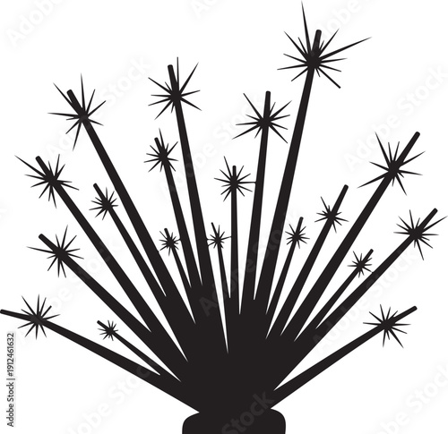 Black Fireworks Explosions Silhouette on White Background Illustration Design