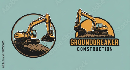 Excavator Digging Dirt Construction Logo Design.