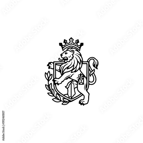 Wallpaper Mural Majestic lion crest vector illustration: regal heraldic emblem with crown and laurel wreath Torontodigital.ca