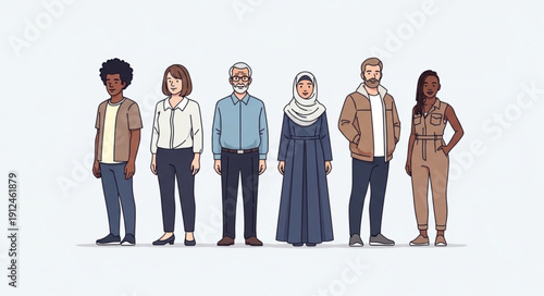 Diverse group of people standing together in a line.