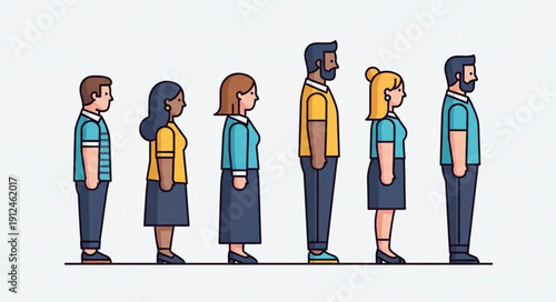 Diverse group of people standing in a line illustration.