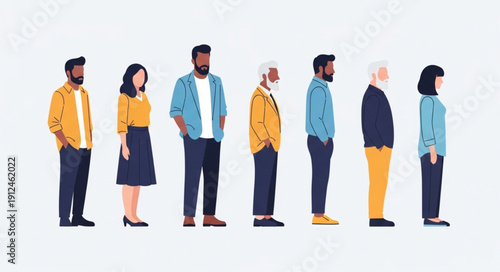 Diverse Group of People Standing in a Line.