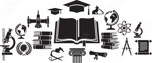 Education icons and symbols for learning and knowledge concept