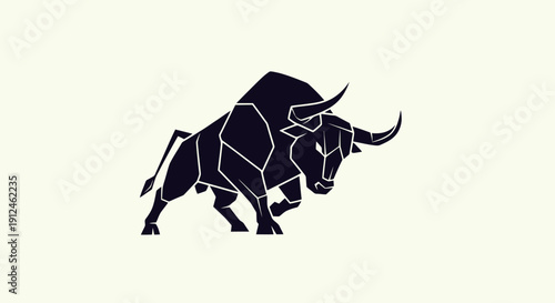 Powerful Bull Silhouette Charging Forward Aggressively.