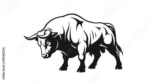 Powerful Bull Silhouette Illustration Standing Strong.
