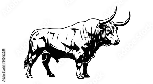 Powerful Bull Standing Strong with Large Horns.